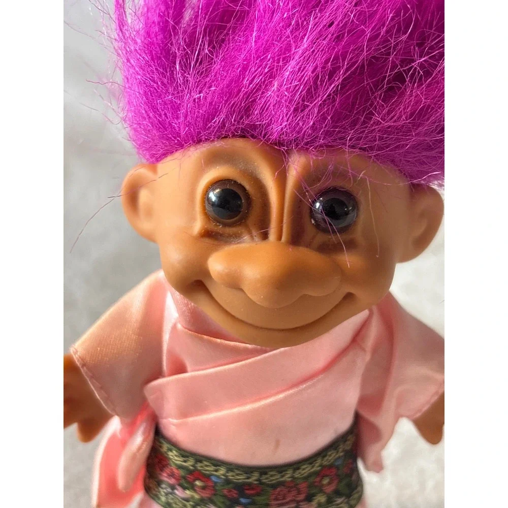 Vintage Troll Doll Purple Hair Pink Robe Collectible Toy